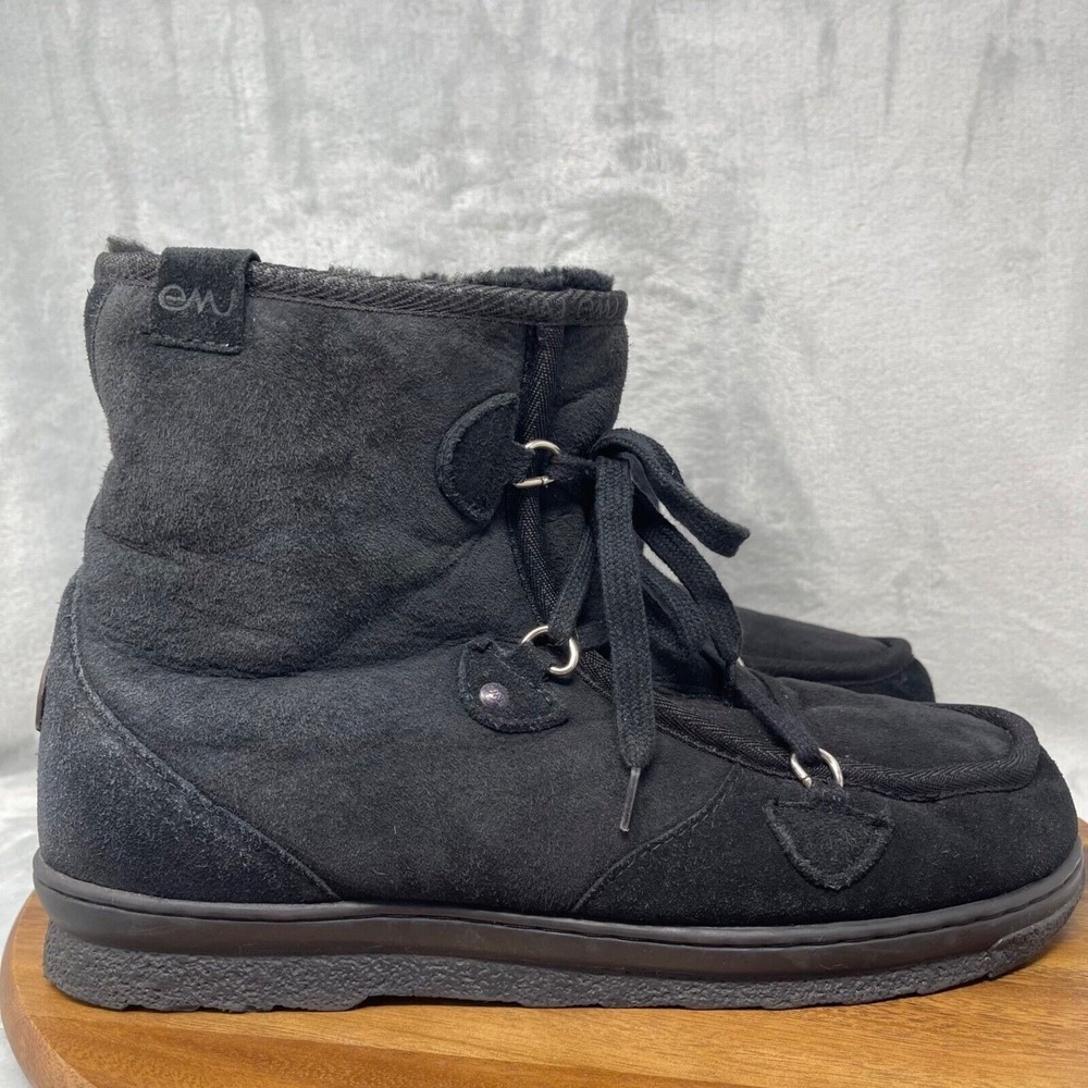 EMU Boots Mens 12 Black Suede Australian Sheepskin Lined Wallabee Style Juc Lo‎
